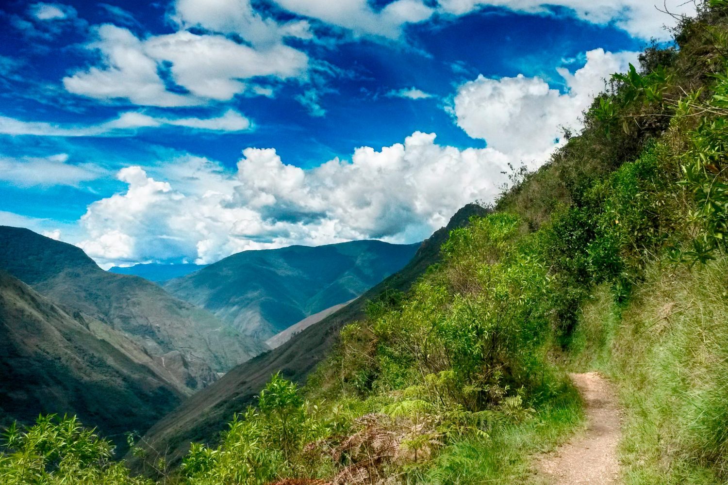 Hikers trekking along the lush tropical mountain paths of the Inka Jungle Tour Cusco