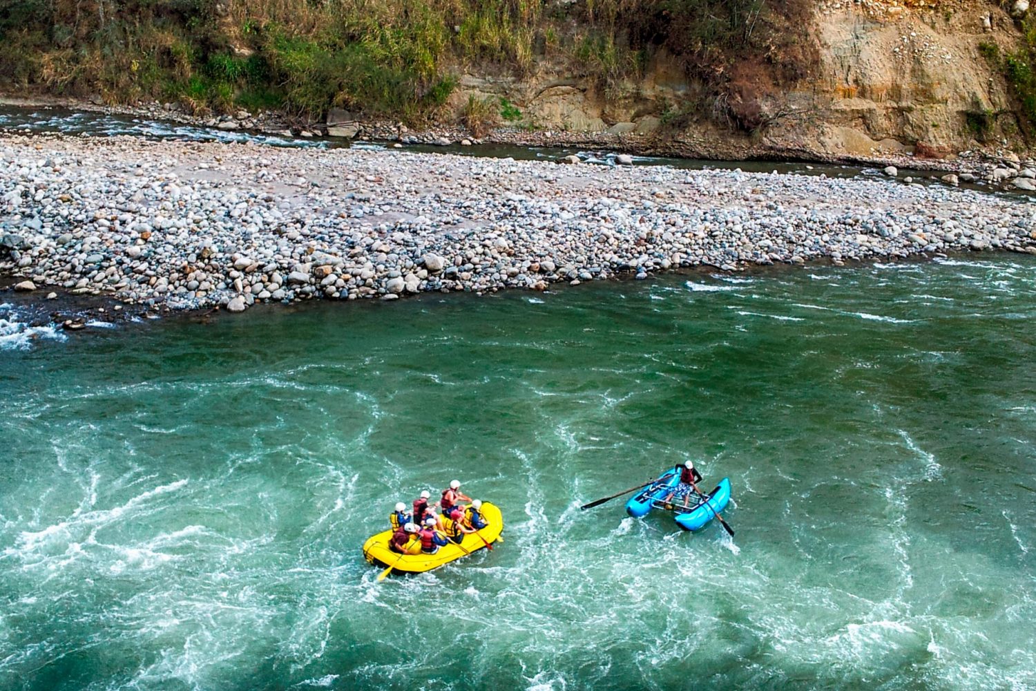 White water rafting adventure on the Urubamba River during the Inka Jungle Tour Cusco Peru