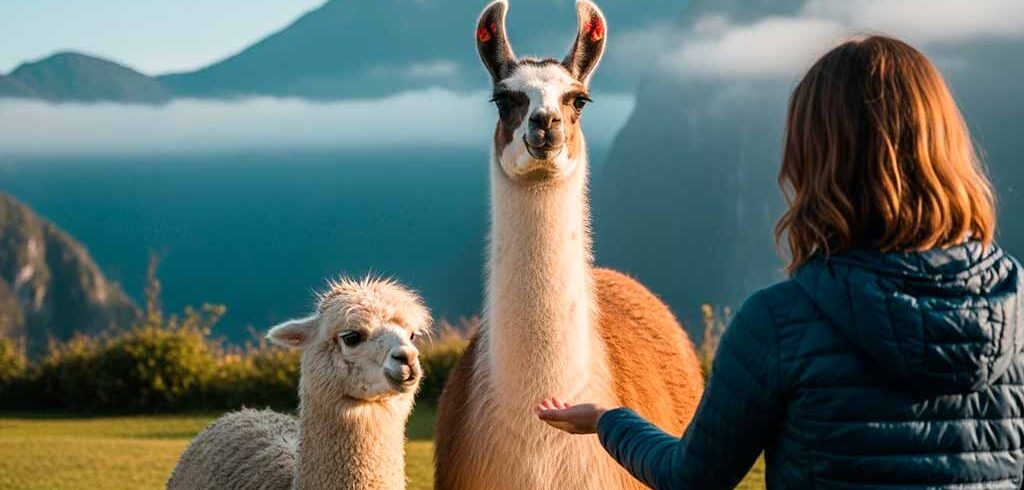 turista descubre personalmente las diferencias entre llamas y alpacas en Perú
