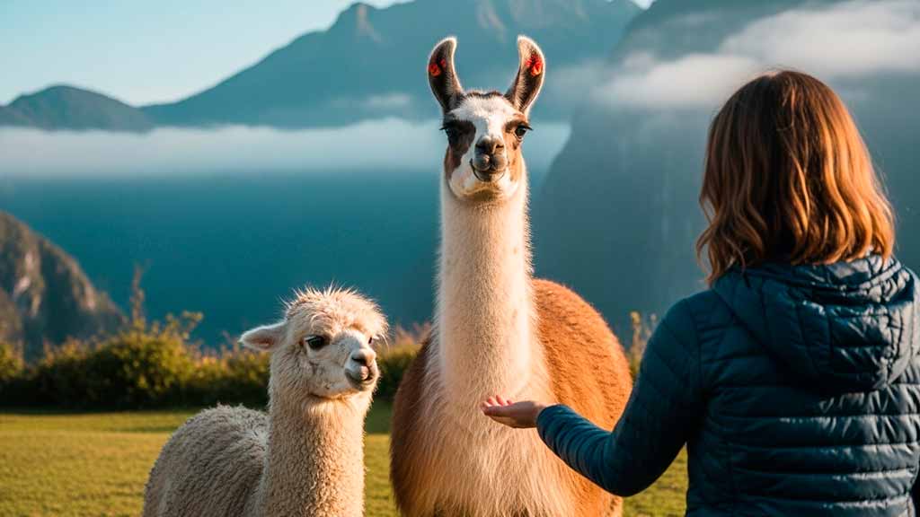 turista descubre personalmente las diferencias entre llamas y alpacas en Perú