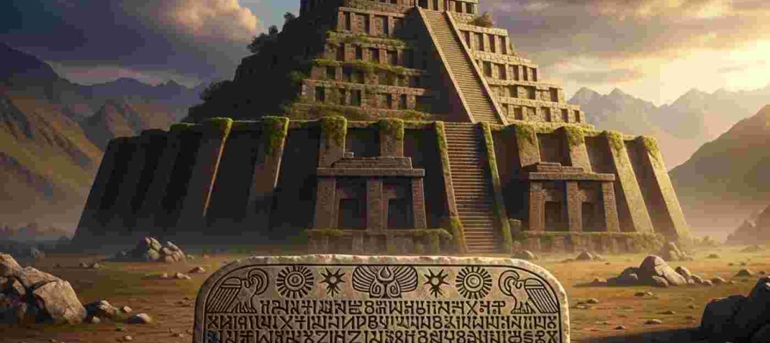 Representación de la fusión de la Arquitectura de Mesopotamia y los Andes, ilustrando la conexión de Sumeria en America