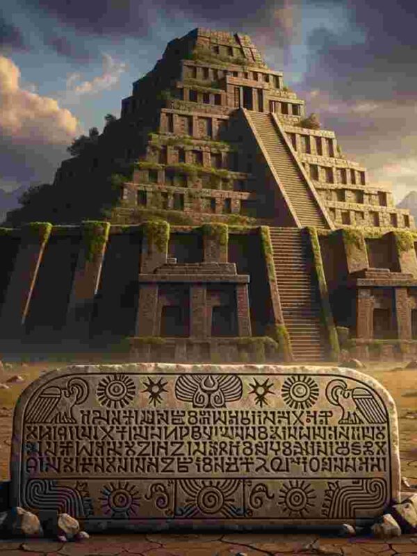 Representación de la fusión de la Arquitectura de Mesopotamia y los Andes, ilustrando la conexión de Sumeria en America