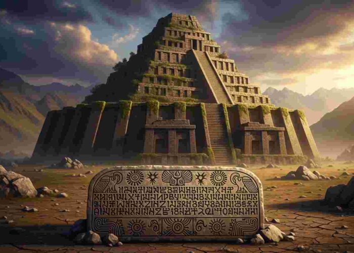 Representación de la fusión de la Arquitectura de Mesopotamia y los Andes, ilustrando la conexión de Sumeria en America