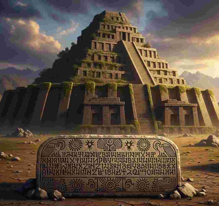 Representación de la fusión de la Arquitectura de Mesopotamia y los Andes, ilustrando la conexión de Sumeria en America