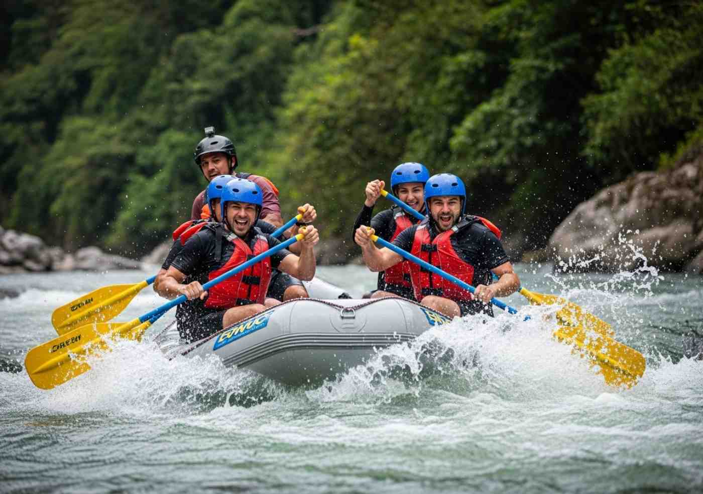 Viajeros disfrutando del descenso en bicicleta de montaña en la ruta del Inka Jungle