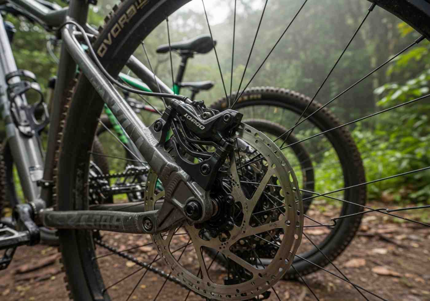 Detalle de bicicletas de montaña de alta calidad listas para el tour Inka Jungle