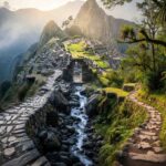 Comparativa visual del Camino Inca 4 días vs 2 días, mostrando dos senderos de piedra que conducen a Machu Picchu a través de la Puerta del Sol