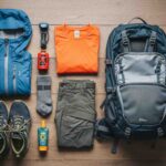 Checklist completo de equipaje para el Inka Jungle con una mochila y ropa de trekking desplegada sobre un suelo de madera