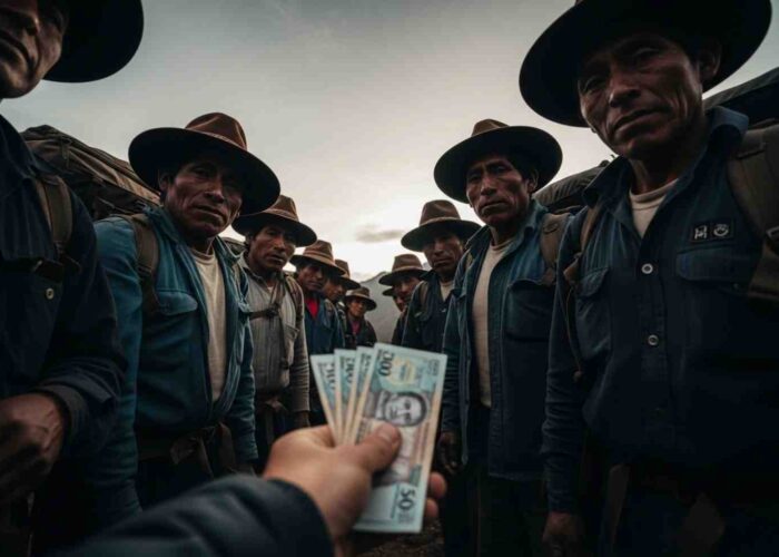 Un porteador en el Camino Inca mira al horizonte mientras una mano le ofrece dinero, ilustrando la economía secreta del Camino Inca y las propinas