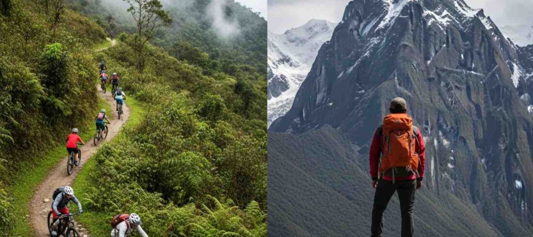 Comparativa visual entre el Inka Jungle Premium vs Salkantay Trek. mostrando la diversidad de aventuras