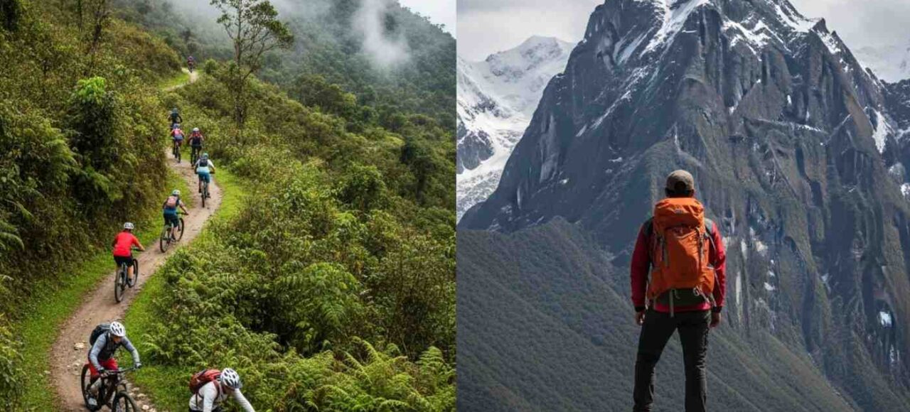 Comparativa visual entre el Inka Jungle Premium vs Salkantay Trek. mostrando la diversidad de aventuras
