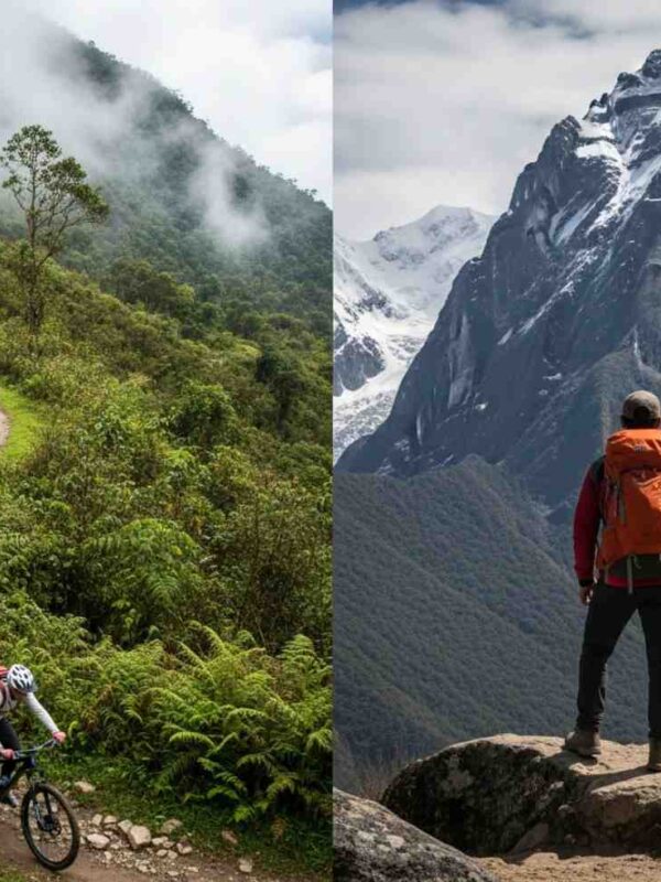 Comparativa visual entre el Inka Jungle Premium vs Salkantay Trek. mostrando la diversidad de aventuras
