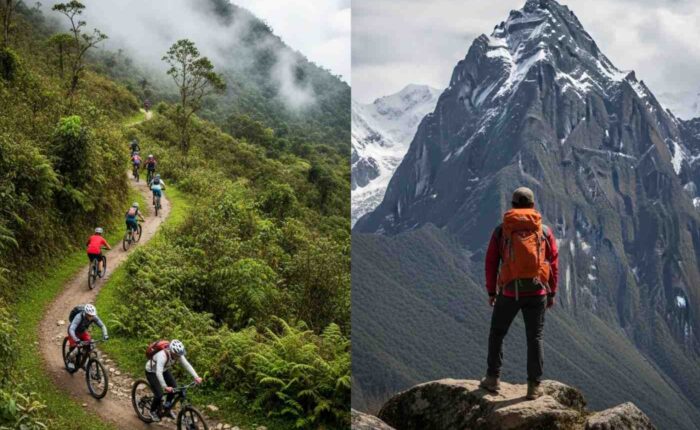 Comparativa visual entre el Inka Jungle Premium vs Salkantay Trek. mostrando la diversidad de aventuras