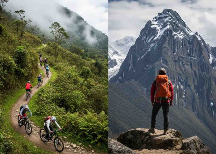 Comparativa visual entre el Inka Jungle Premium vs Salkantay Trek. mostrando la diversidad de aventuras