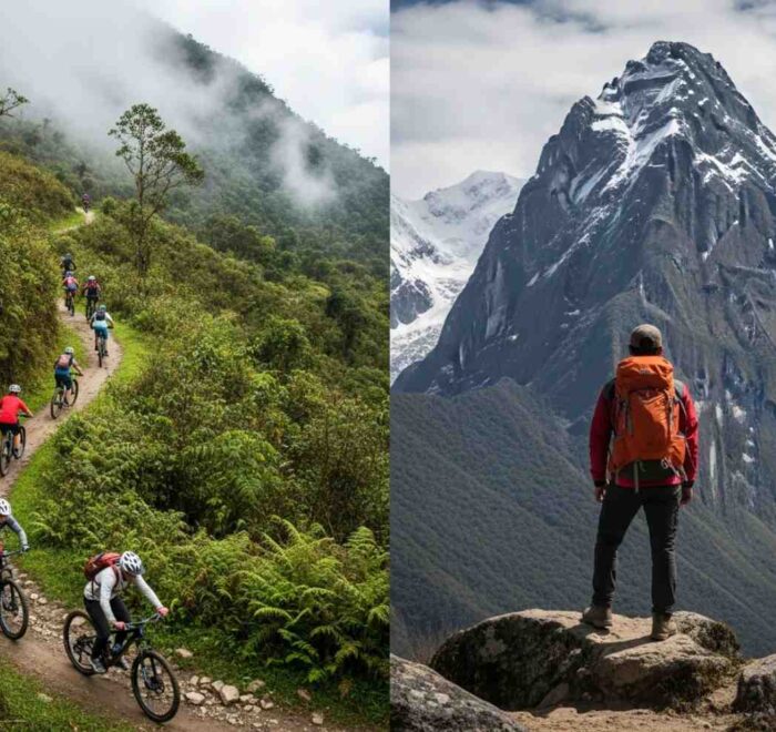 Comparativa visual entre el Inka Jungle Premium vs Salkantay Trek. mostrando la diversidad de aventuras