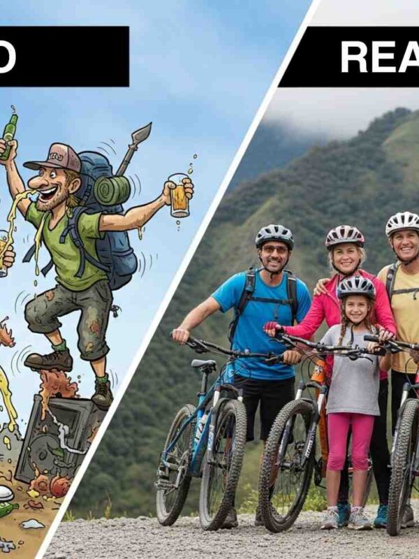 Una imagen que desmiente los mitos del Inka Jungle, mostrando a un grupo diverso y feliz de viajeros listos para la aventura, en contraste con el estereotipo de solo fiesta