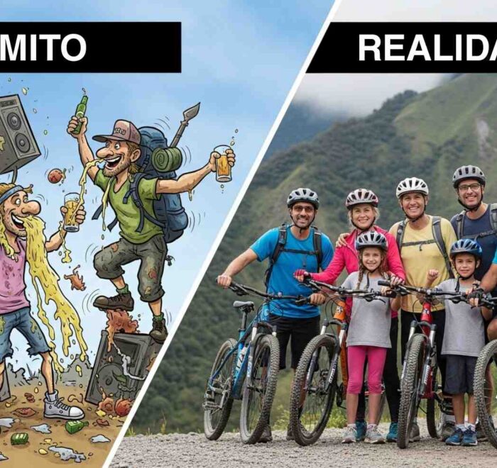 Una imagen que desmiente los mitos del Inka Jungle, mostrando a un grupo diverso y feliz de viajeros listos para la aventura, en contraste con el estereotipo de solo fiesta