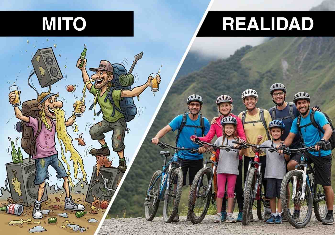 Una imagen que desmiente los mitos del Inka Jungle, mostrando a un grupo diverso y feliz de viajeros listos para la aventura, en contraste con el estereotipo de solo fiesta