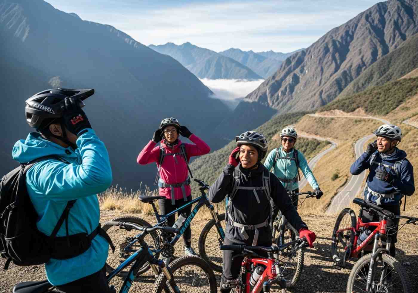 Mochila de día de un excursionista en el Inka Jungle Trail, mostrando una botella de agua y una chaqueta impermeable