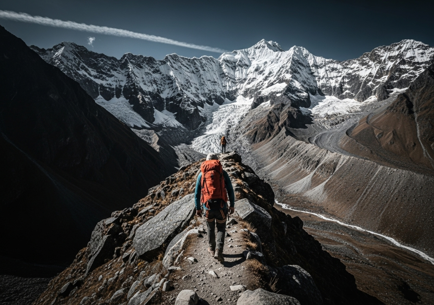 Un excursionista llegando al paso Salkantay, mostrando la alta dificultad del trek