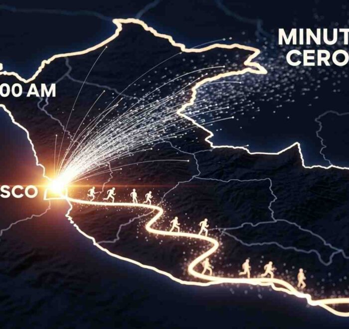 Visualización de la carrera digital por un permiso del Camino Inca, mostrando el "Minuto Cero" como una explosión de solicitudes compitiendo por un espacio