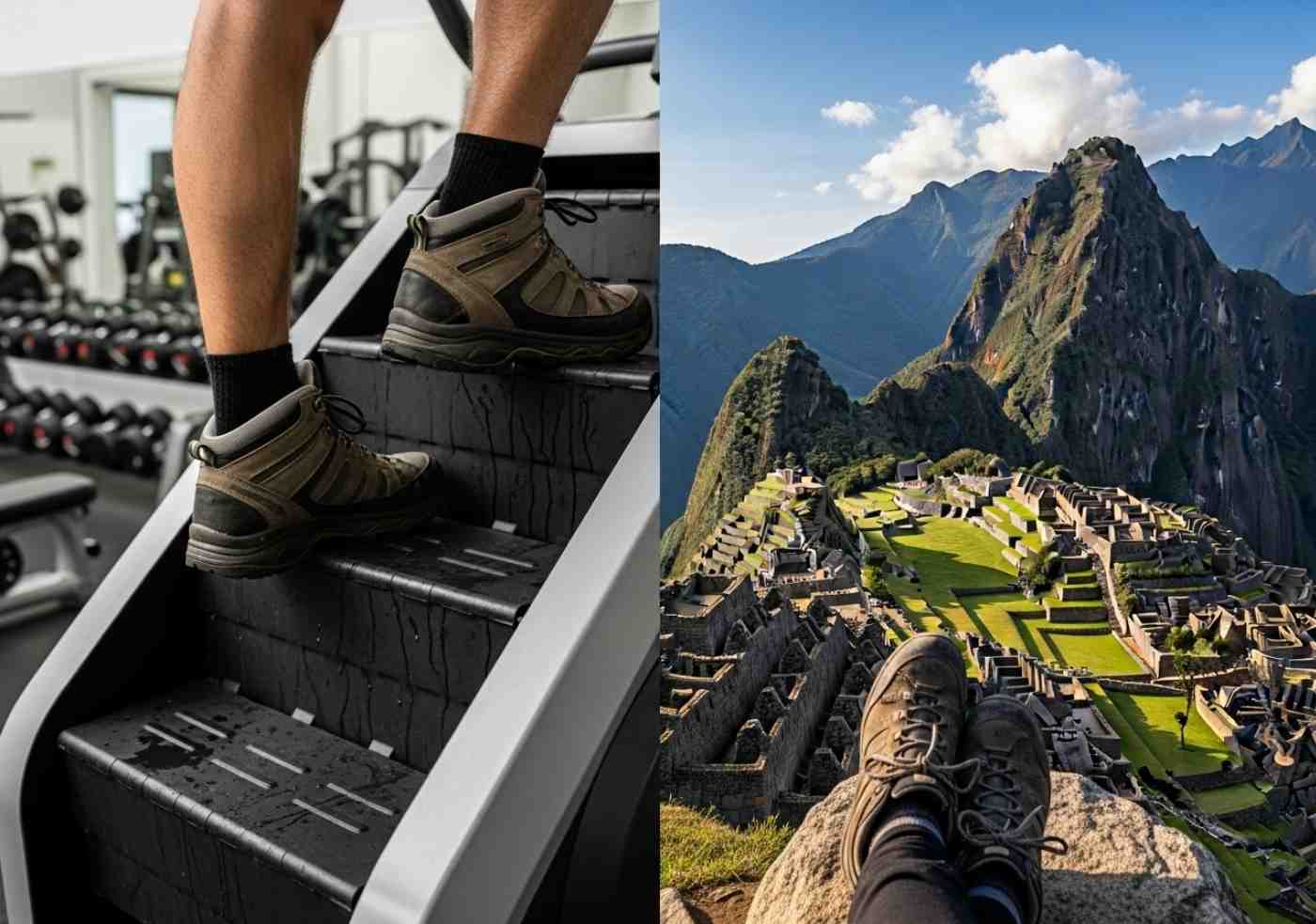 Imagen comparativa que muestra el entrenamiento y la preparación física necesarios para superar la dificultad del Camino Inca