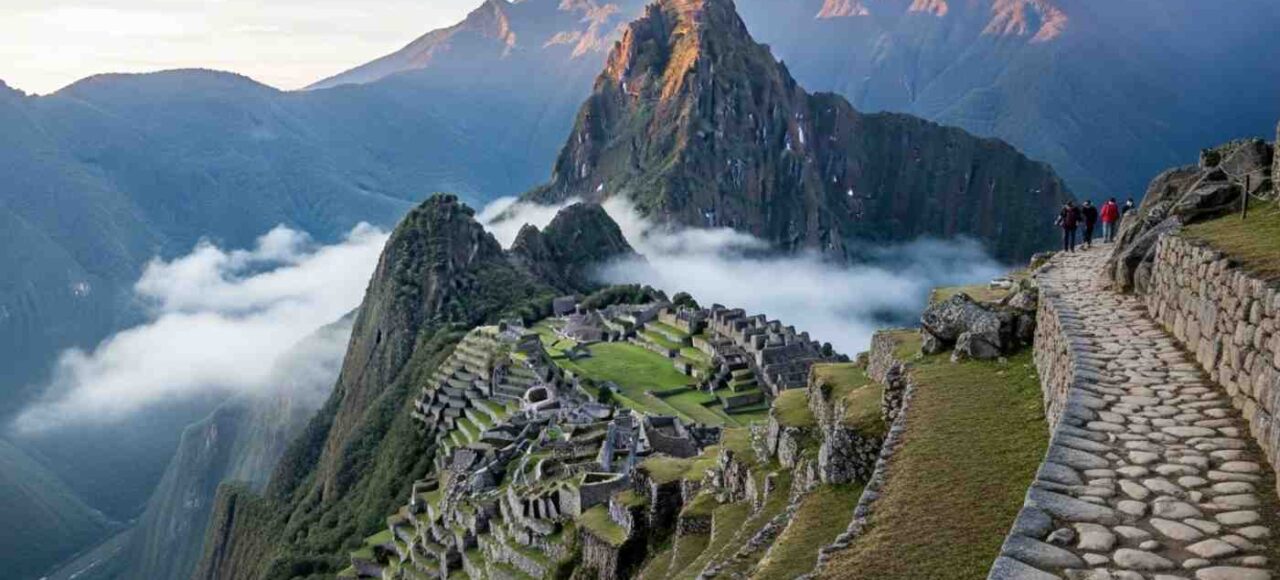 Las impresionantes ruinas incas en el Camino Inca de Phuyupatamarca, vistas desde el sendero de piedra y flotando sobre un mar de nubes
