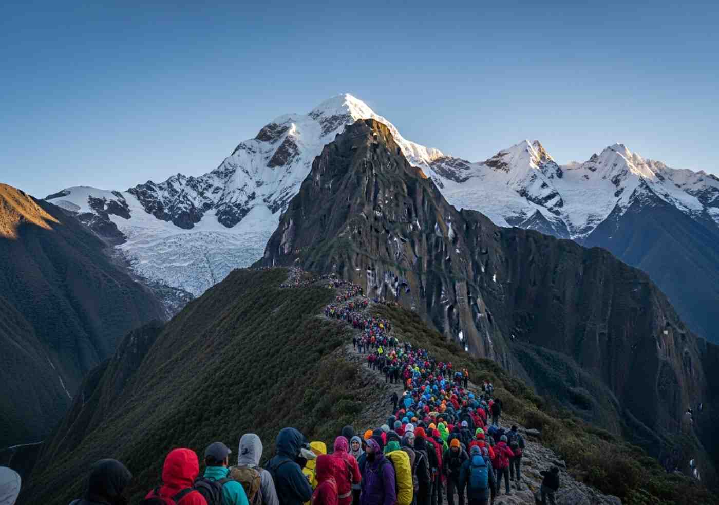 salkantay-en-julio-o-agosto Una vista del nevado Apu Salkantay en un día despejado, ilustrando el trekking del Salkantay en julio o agosto