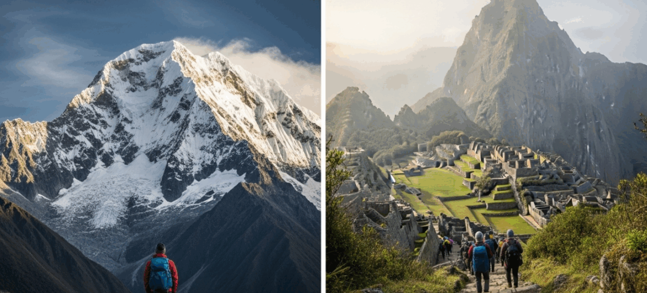 Comparativa del paisaje montañoso del Salkantay Trek vs Camino Inca con sus senderos de piedra