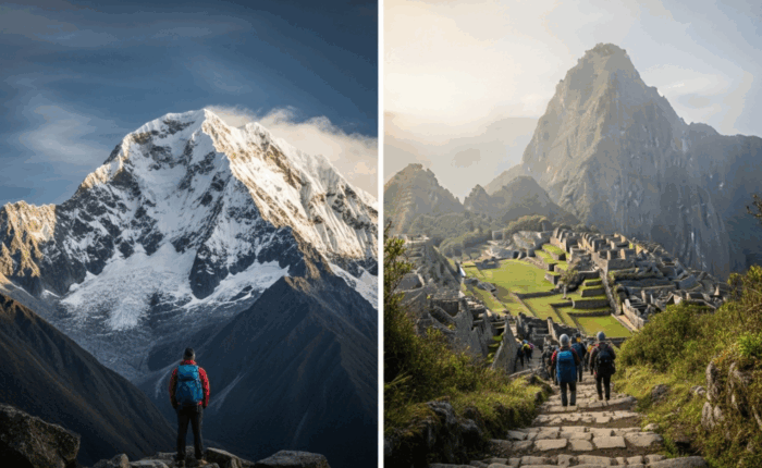 Comparativa del paisaje montañoso del Salkantay Trek vs Camino Inca con sus senderos de piedra