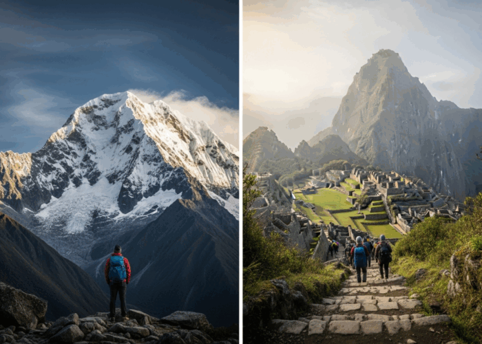 Comparativa del paisaje montañoso del Salkantay Trek vs Camino Inca con sus senderos de piedra