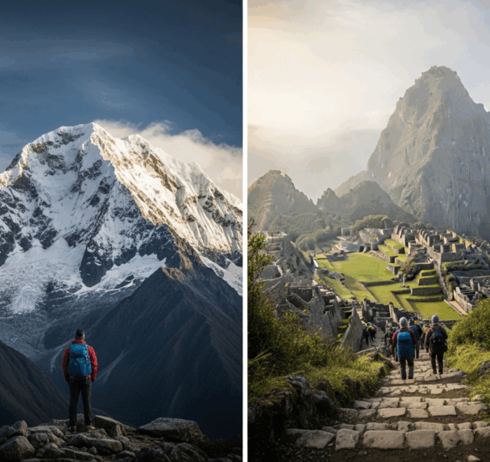 Comparativa del paisaje montañoso del Salkantay Trek vs Camino Inca con sus senderos de piedra