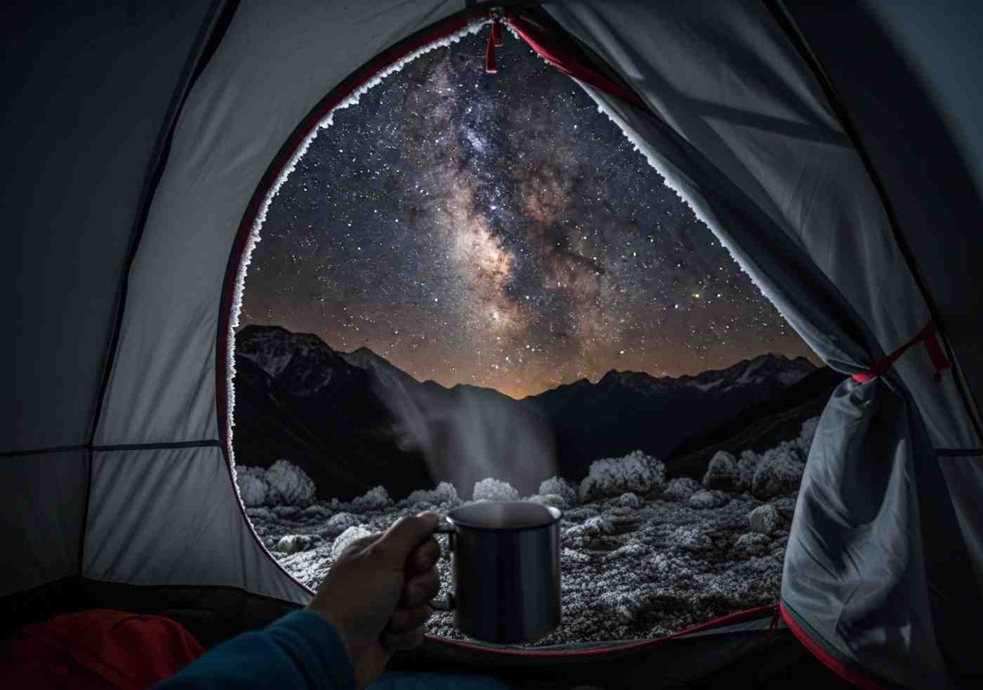 Un campamento bajo las estrellas en la ruta Salkantay, mostrando el frío de la temporada alta en Salkantay