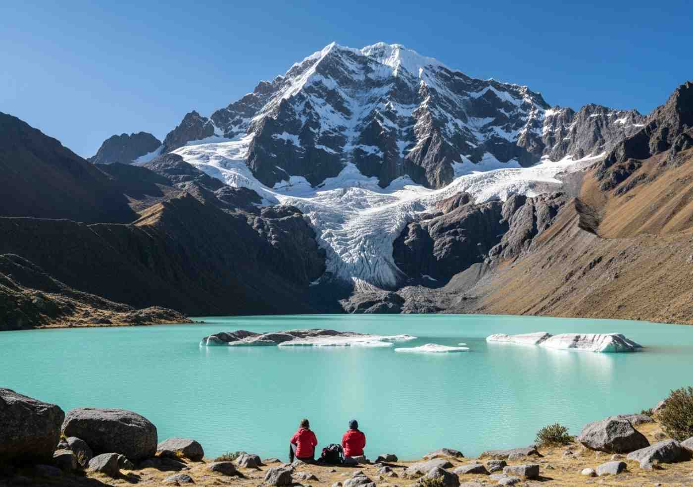 Excursionista contemplando el imponente nevado durante el Salkantay Trek