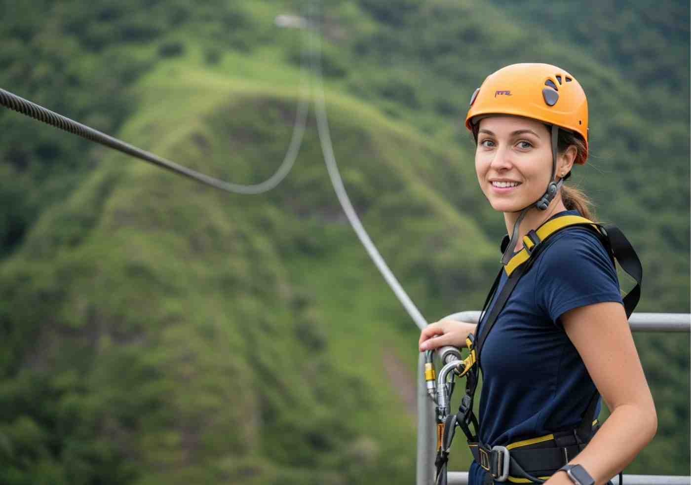Vista aérea desde la tirolina en Santa Teresa, mostrando el río Urubamba abajo