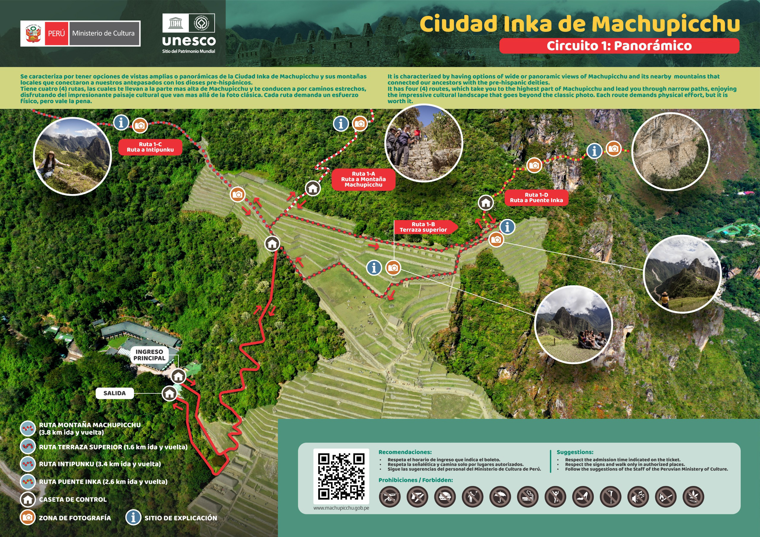 Official map of Circuit 1 Panoramic at Machu Picchu issued by the Ministry of Culture of Peru