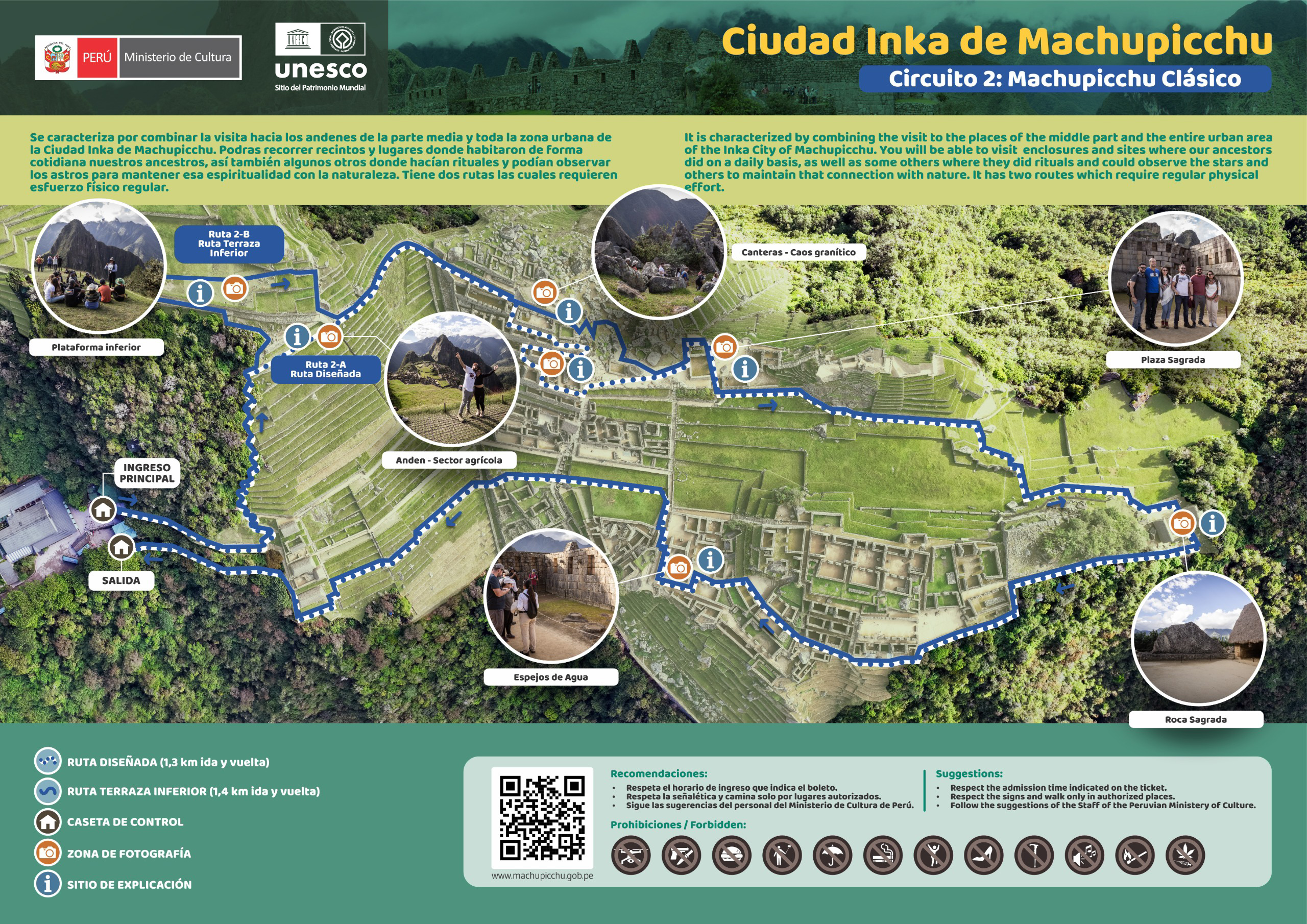 Official map of Circuit 2 Classic at Machu Picchu issued by the Ministry of Culture of Peru